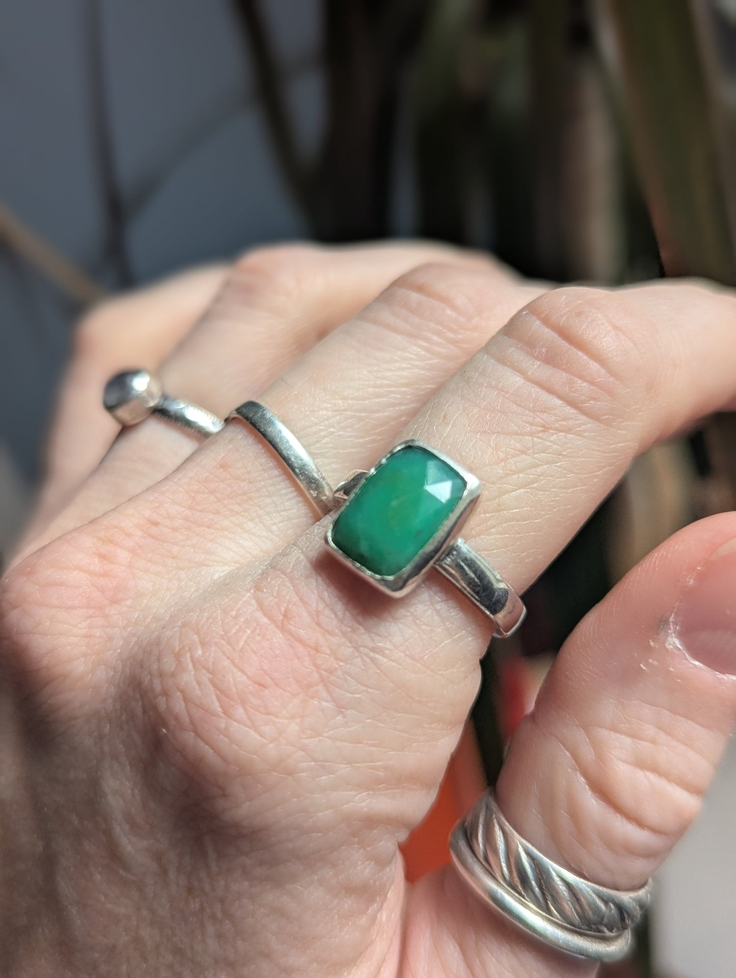 Faceted Chrysoprase Rectangle Sterling Silver (Ready to Ship) Size 7.5