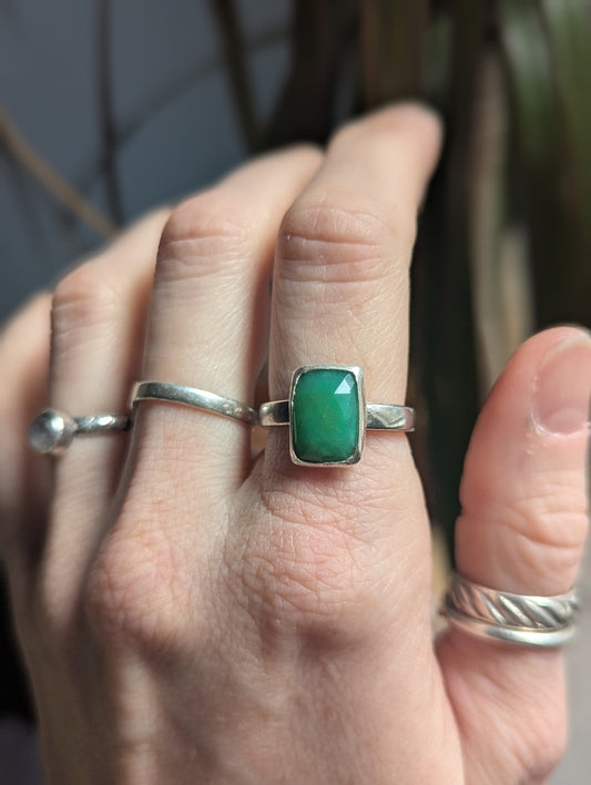 Faceted Chrysoprase Rectangle Sterling Silver (Ready to Ship) Size 7.5
