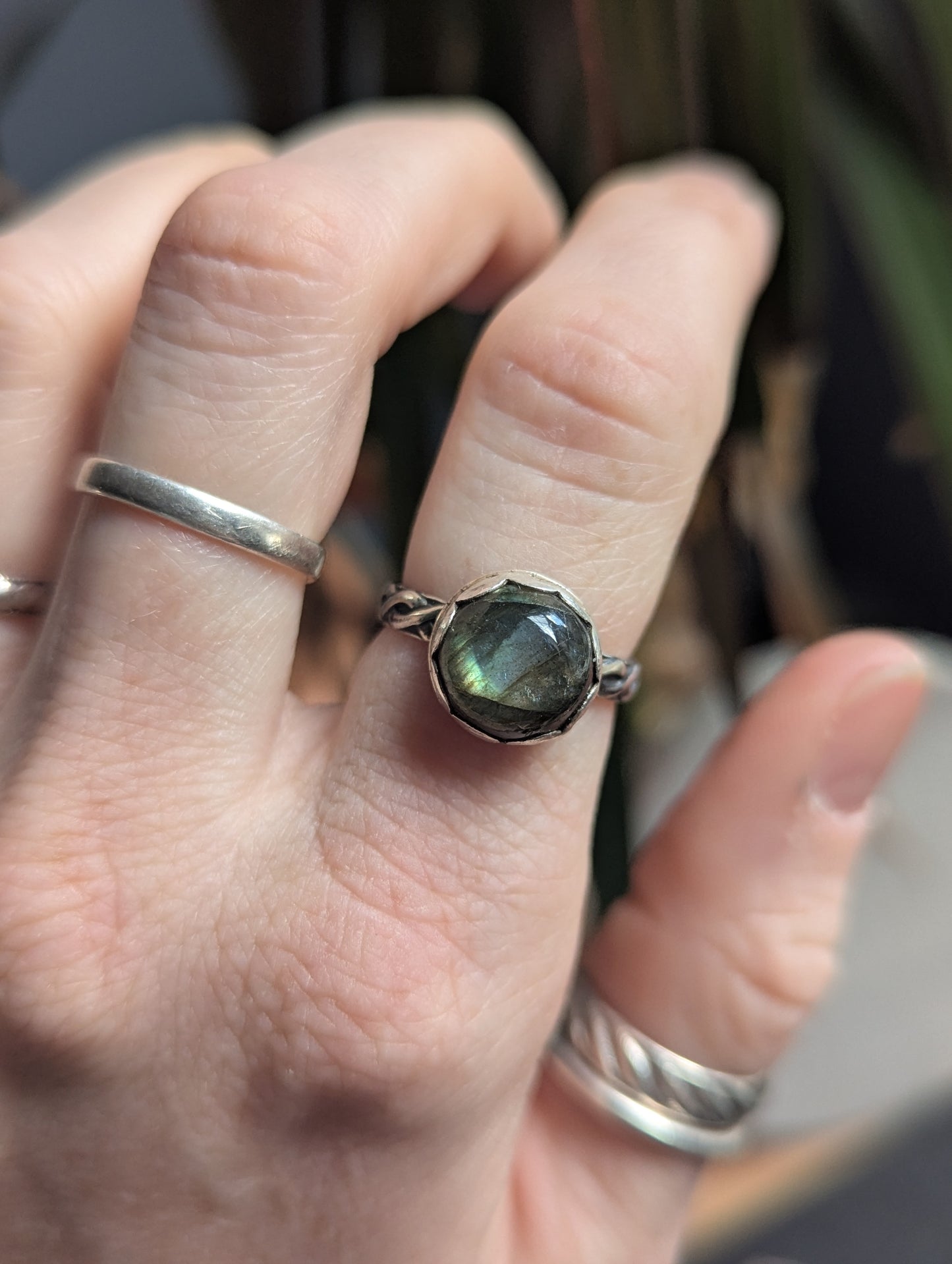 Labradorite Round Sterling Silver Braided Band RIng (ready to ship) Size 6.5