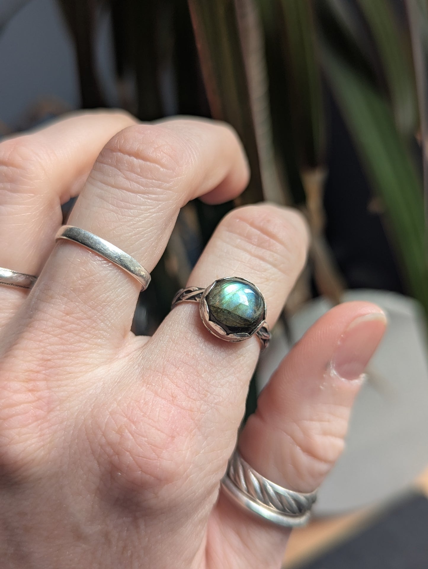 Labradorite Round Sterling Silver Braided Band RIng (ready to ship) Size 6.5
