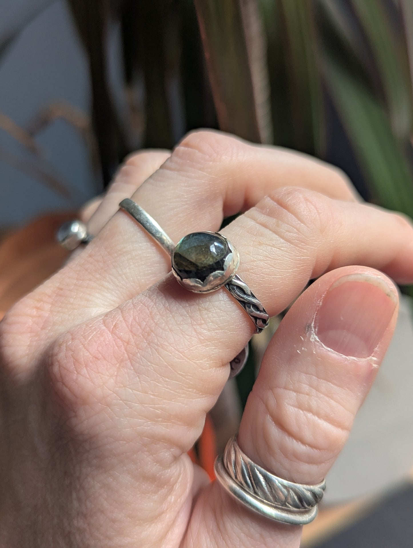 Labradorite Round Sterling Silver Braided Band RIng (ready to ship) Size 6.5