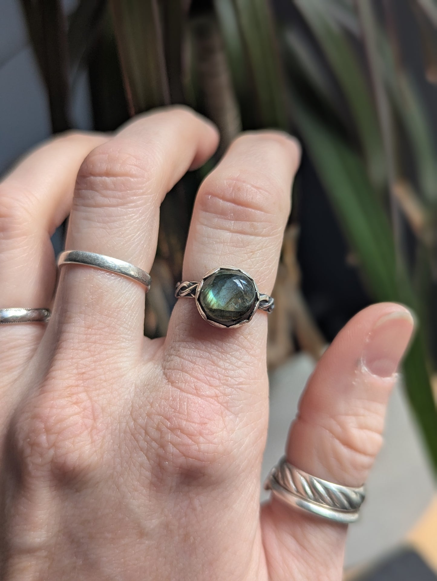 Labradorite Round Sterling Silver Braided Band RIng (ready to ship) Size 6.5