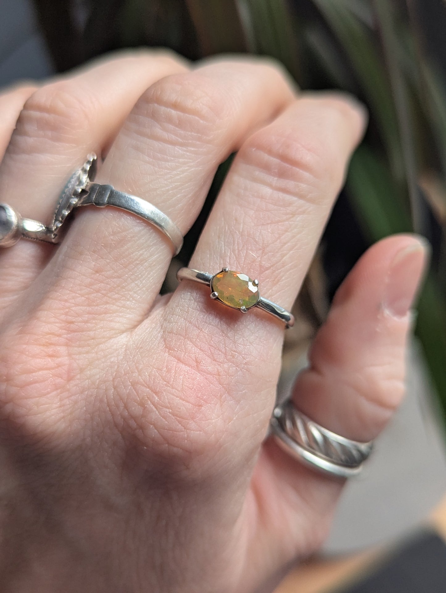 Faceted Opal Oval Prong Setting Sterling Silver (Ready to Ship) Size 8