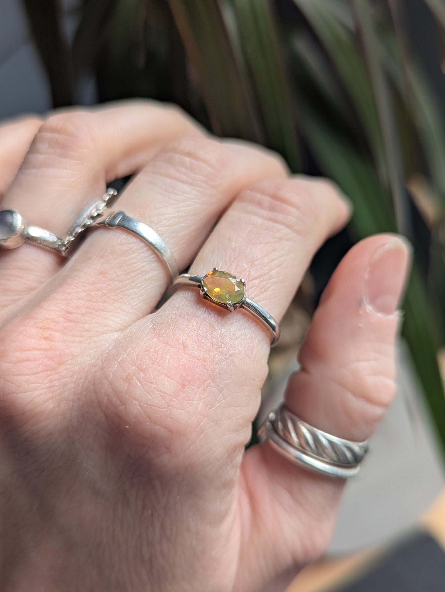 Faceted Opal Oval Prong Setting Sterling Silver (Ready to Ship) Size 8