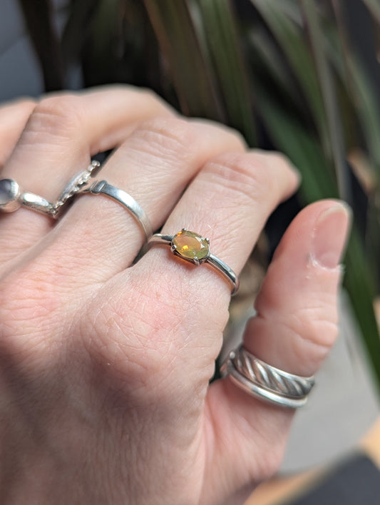 Faceted Opal Oval Prong Setting Sterling Silver - Size 8
