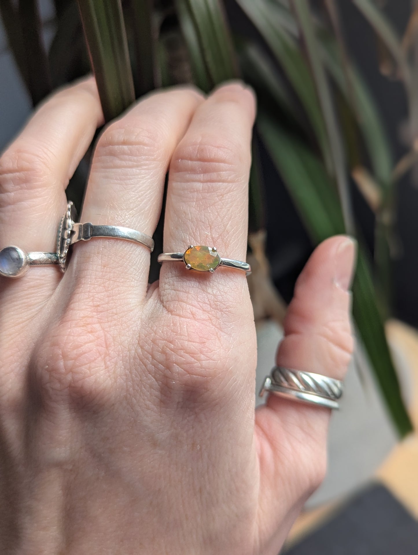Faceted Opal Oval Prong Setting Sterling Silver (Ready to Ship) Size 8