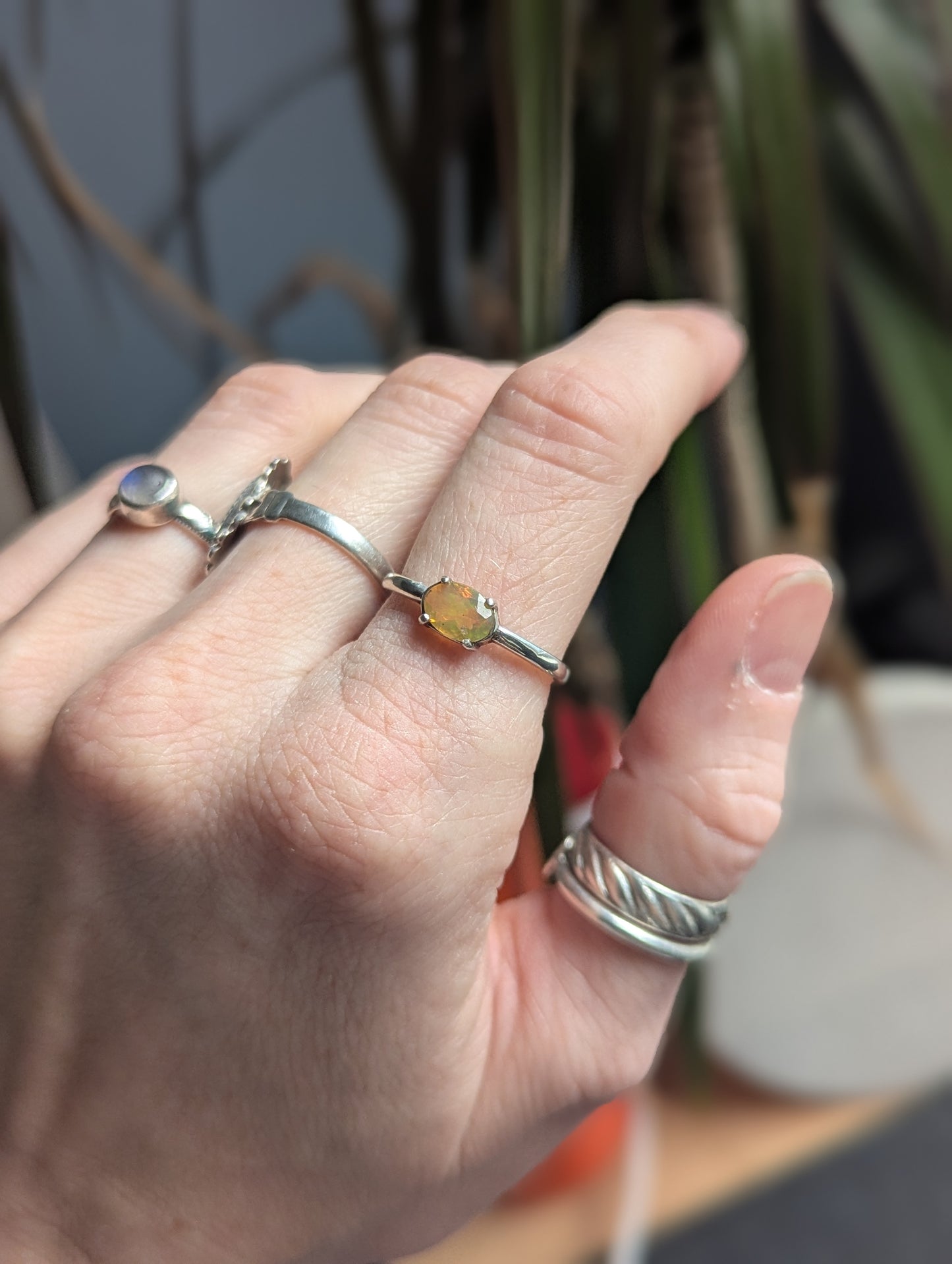 Faceted Opal Oval Prong Setting Sterling Silver (Ready to Ship) Size 8