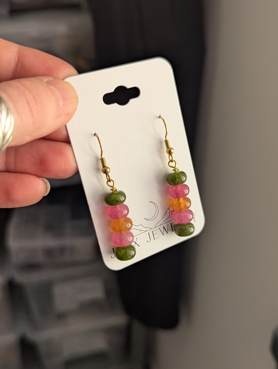 Tourmaline Jewel Tone Rondelle Beaded Drop Gold Earrings