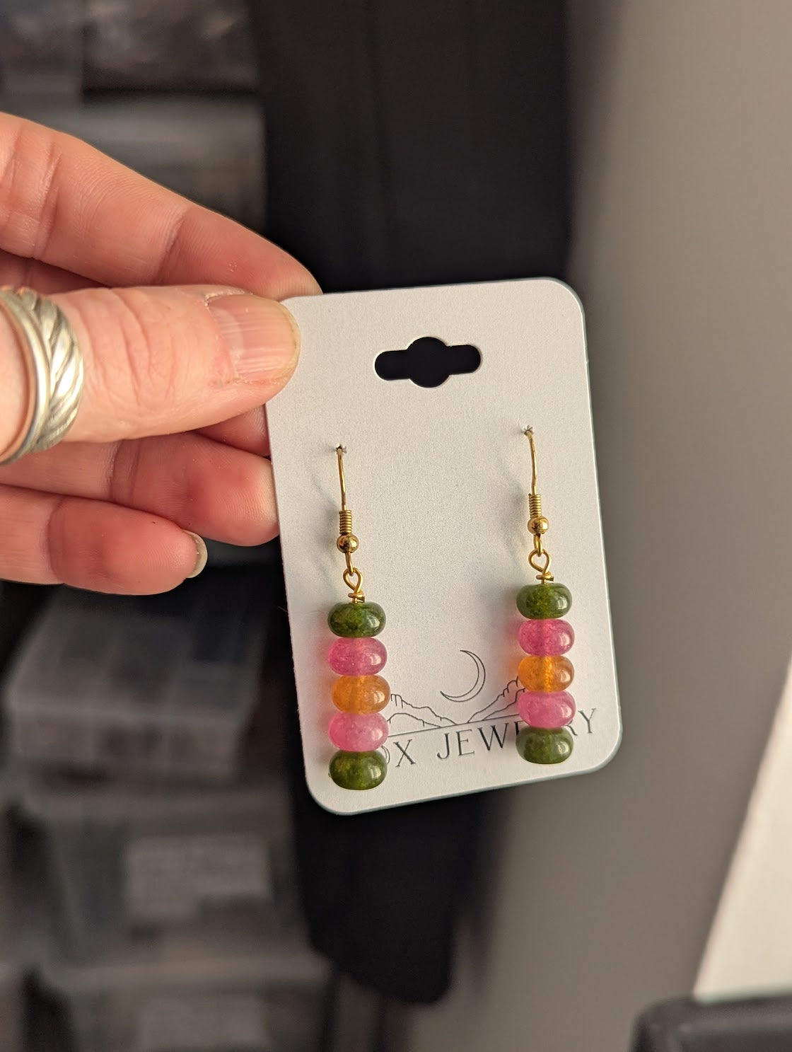 Tourmaline Jewel Tone Rondelle Beaded Drop Gold Earrings