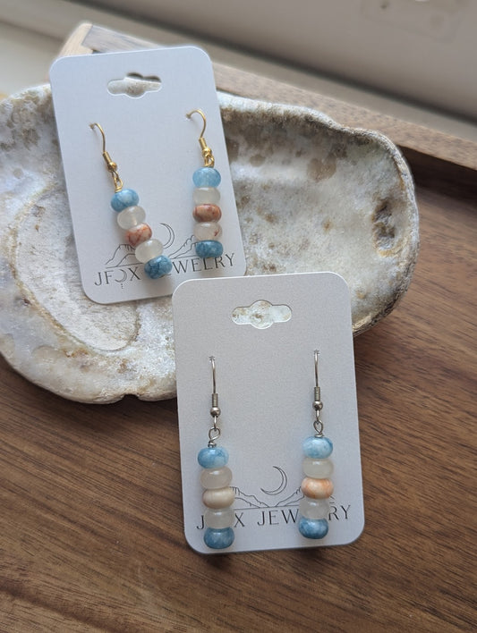 Pink and Blue Gemstone Drop Earrings (Silver or Gold)