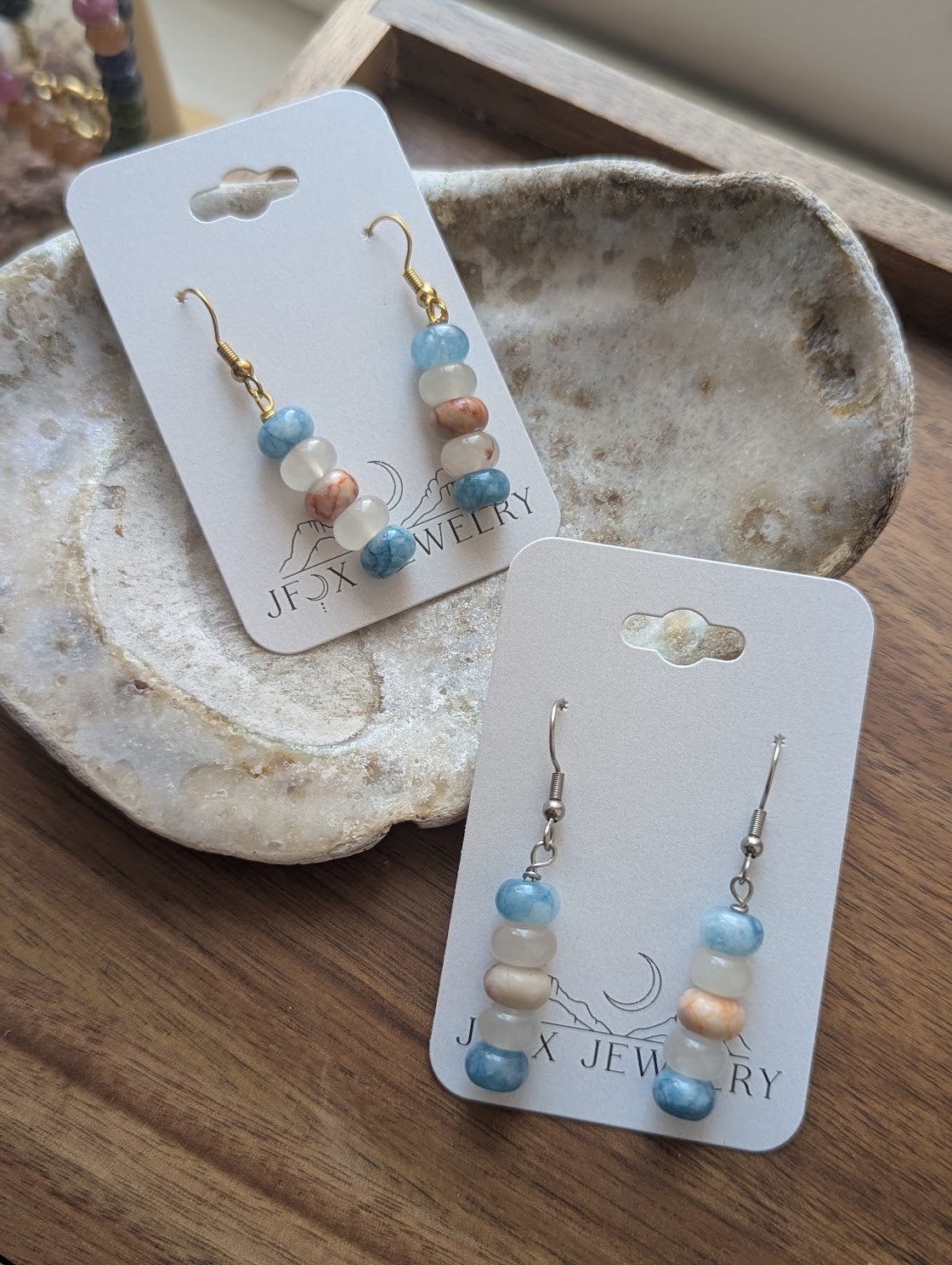 Pink and Blue Gemstone Drop Earrings (Silver or Gold)