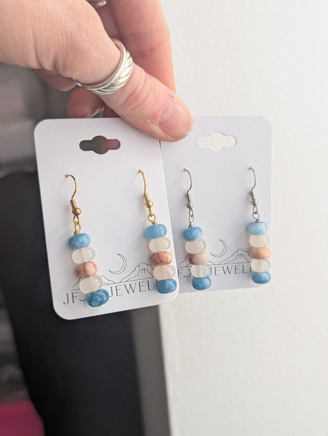 Pink and Blue Gemstone Drop Earrings (Silver or Gold)