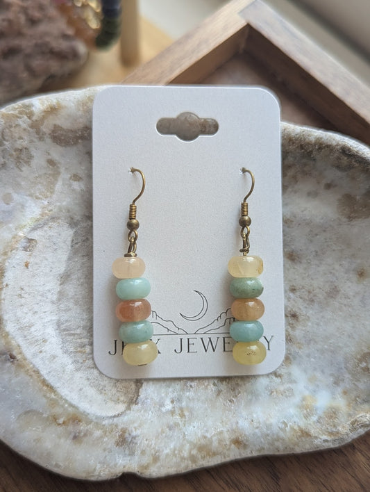 Amazonite Rondelle Beaded Drop Brass Earrings