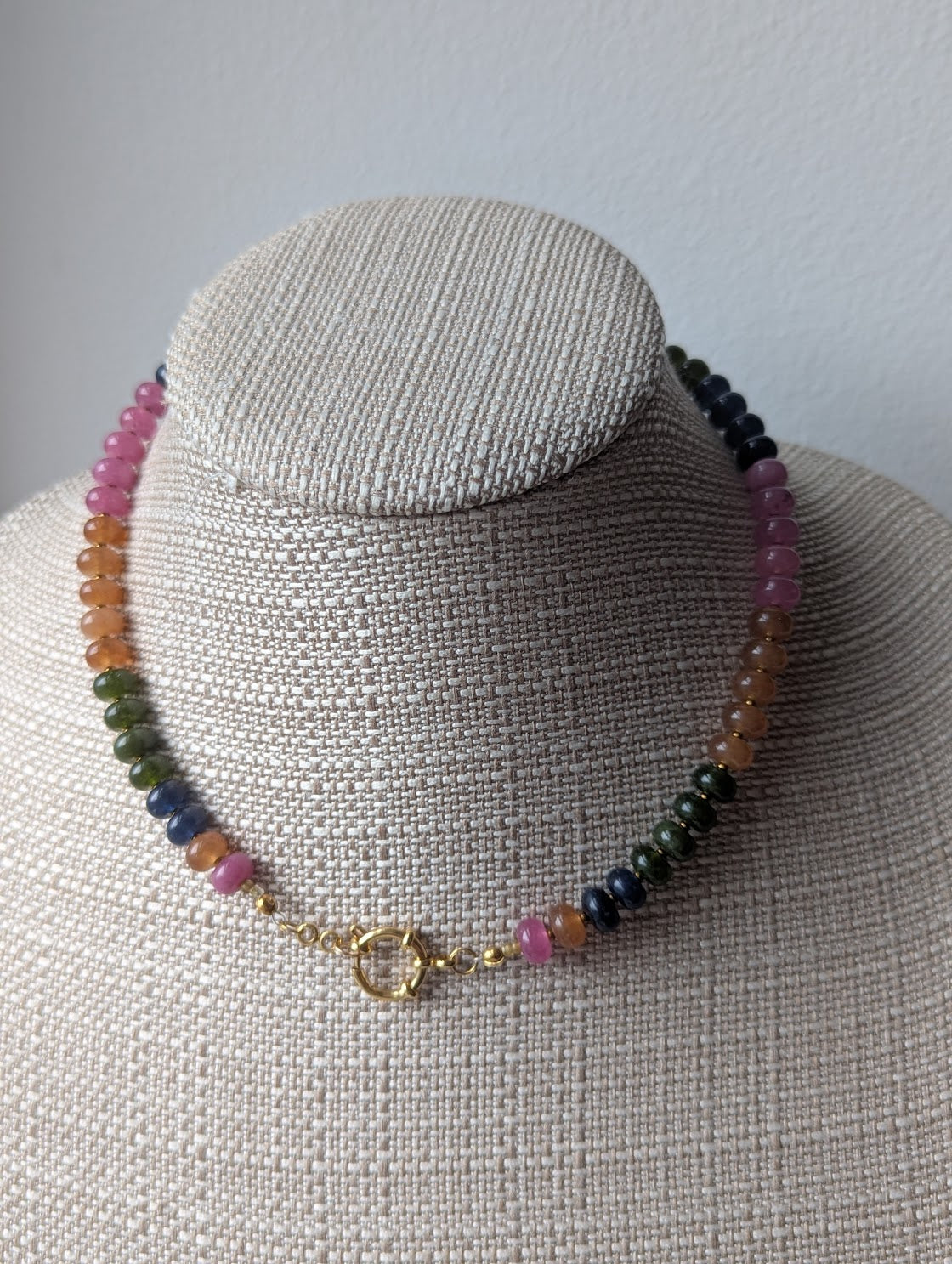 Gemmy Tourmaline Rondelle Beaded Necklace (silver or gold)