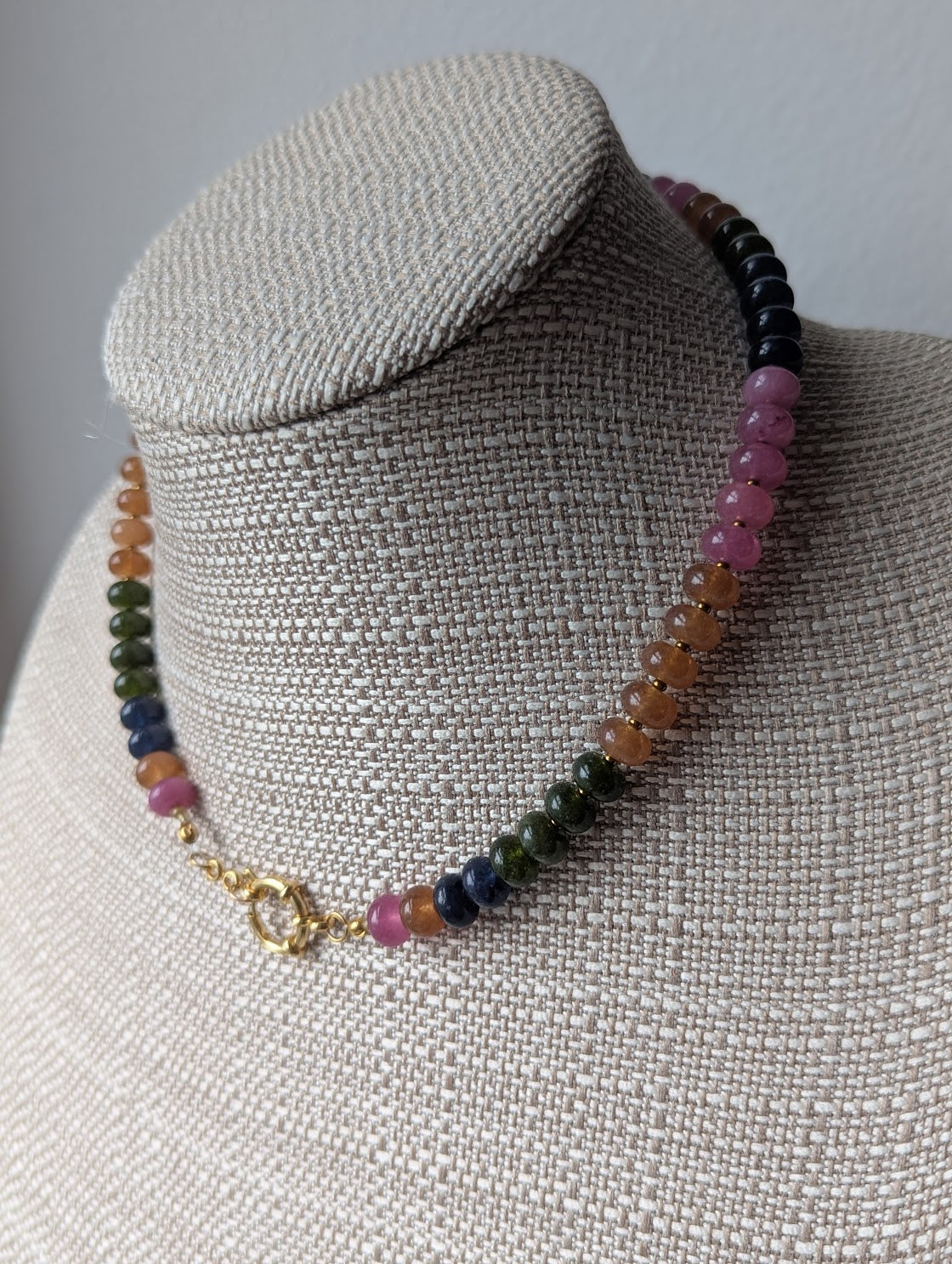 Gemmy Tourmaline Rondelle Beaded Necklace (silver or gold)