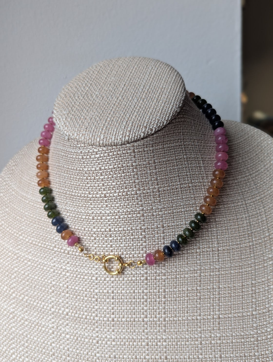 Gemmy Tourmaline Rondelle Beaded Necklace (silver or gold)