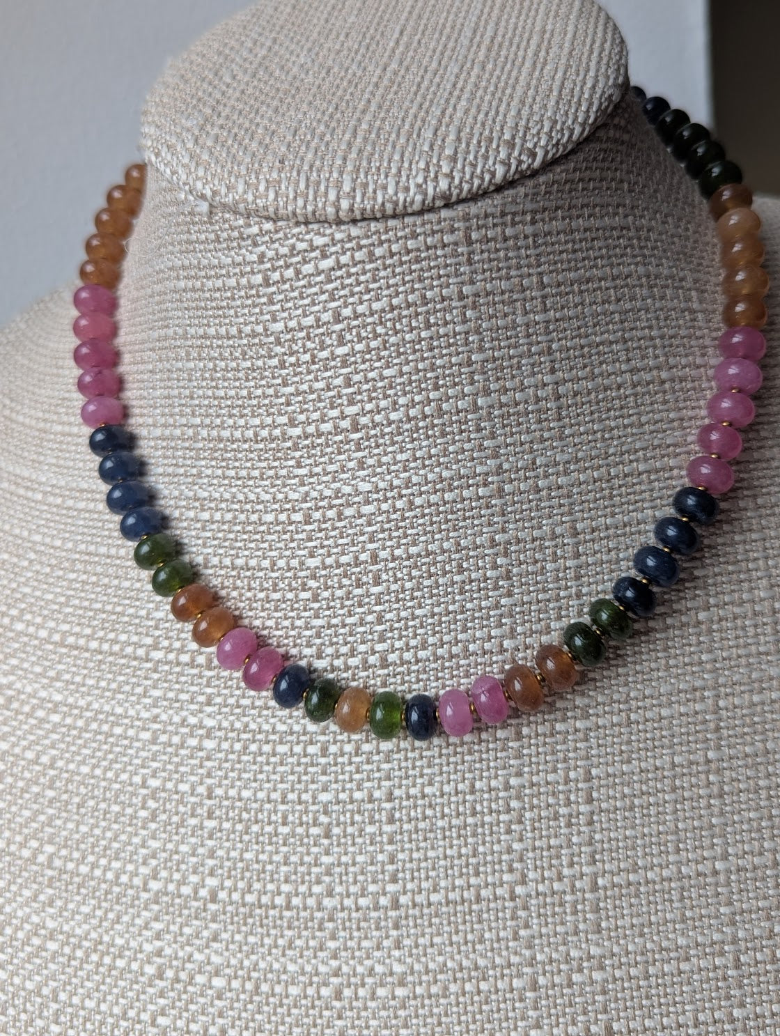 Gemmy Tourmaline Rondelle Beaded Necklace (silver or gold)
