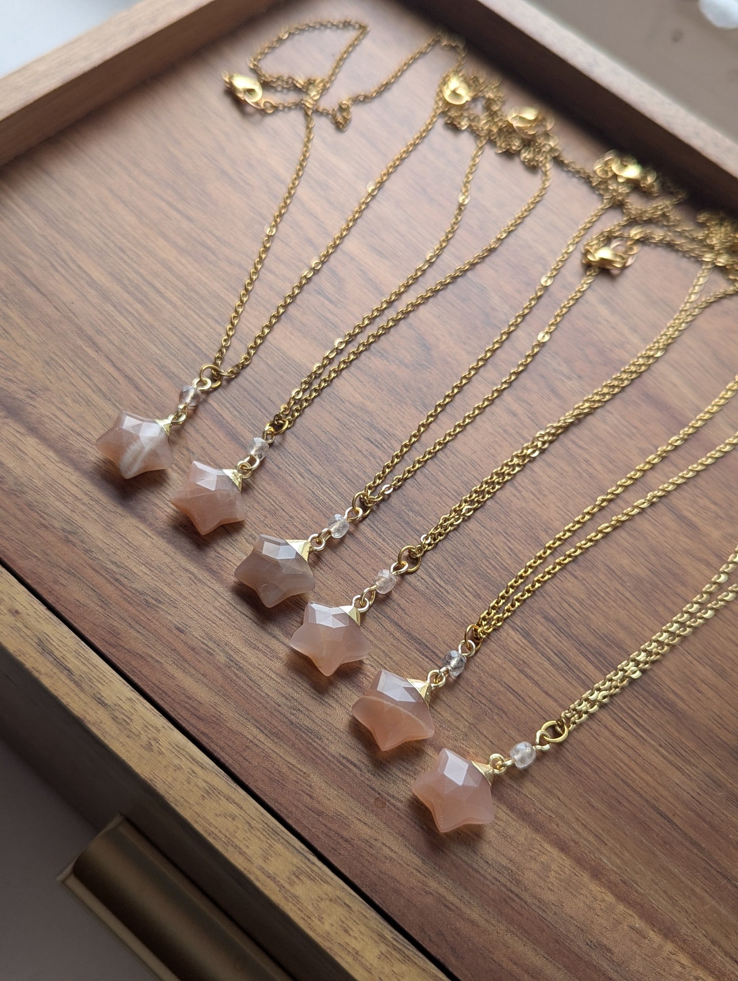 Peach Moonstone Star Gold Necklace