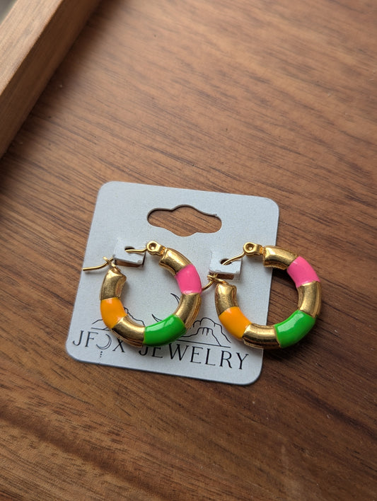 Bright Color Enamel Gold Hoops