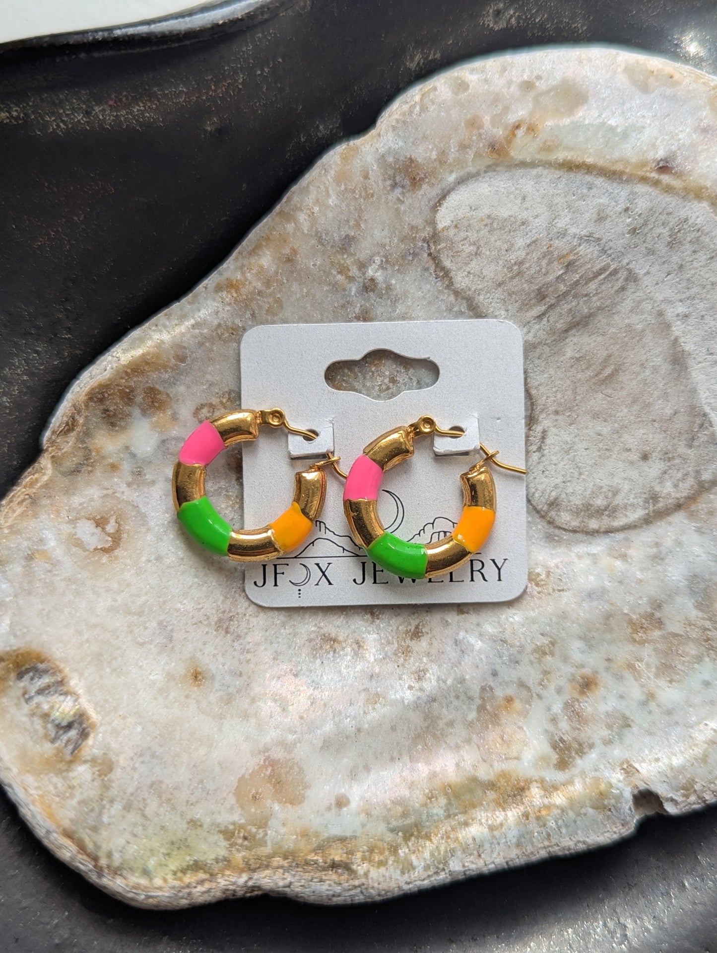 Bright Color Enamel Gold Hoops