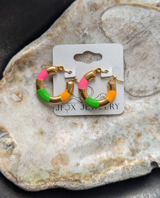 Bright Color Enamel Gold Hoops