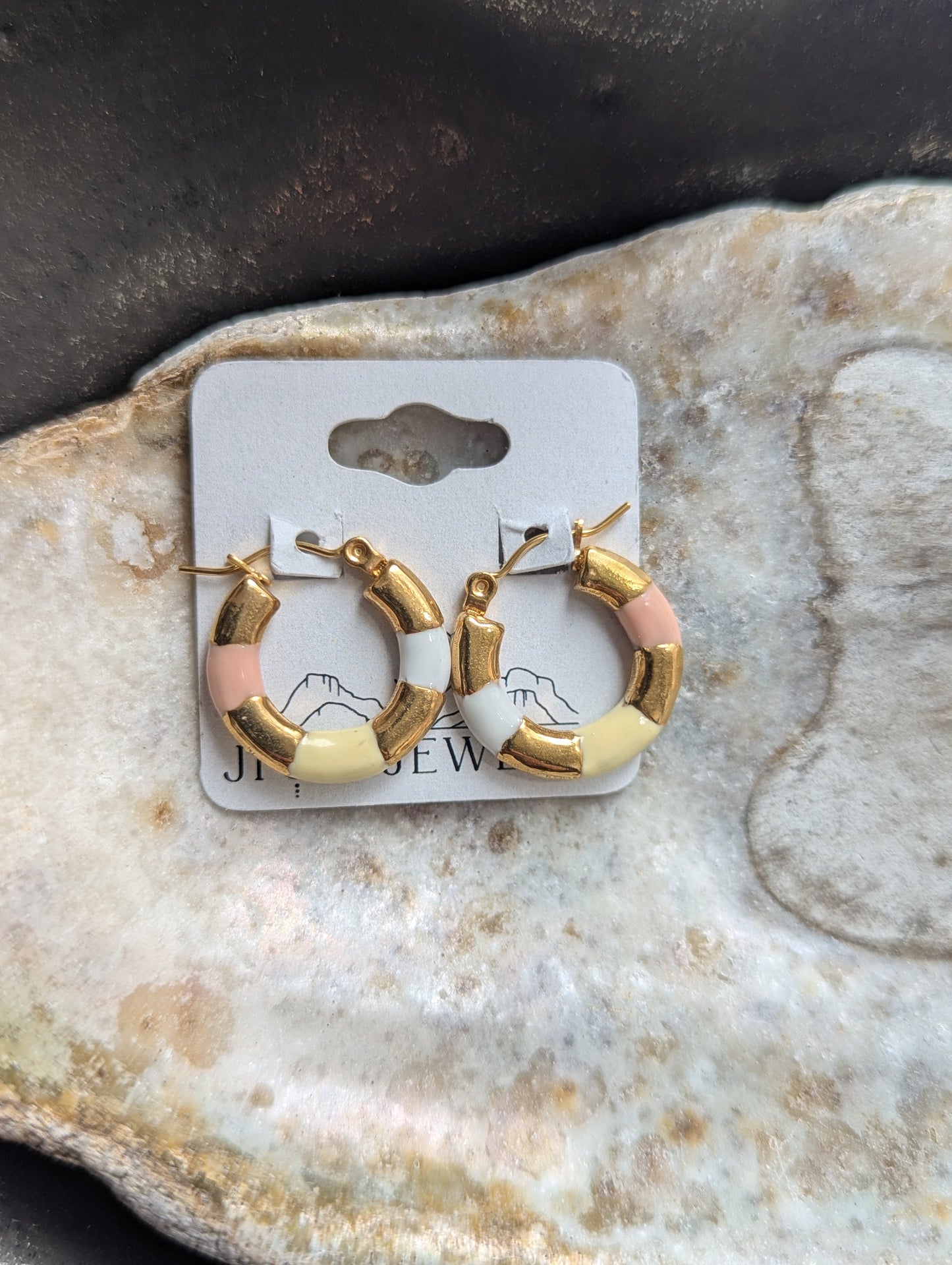 Pastel Color Enamel Gold Hoops