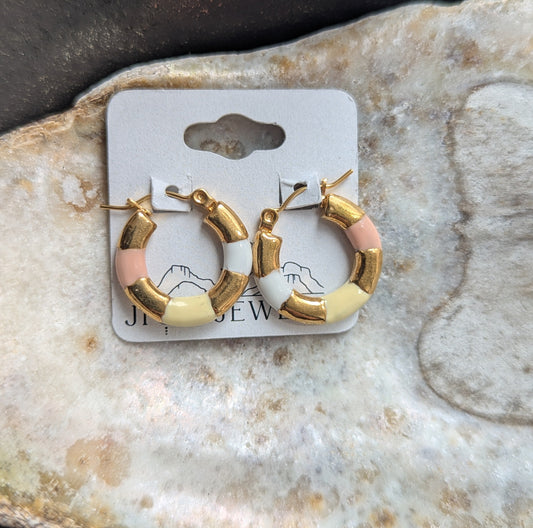 Pastel Color Enamel Gold Hoops