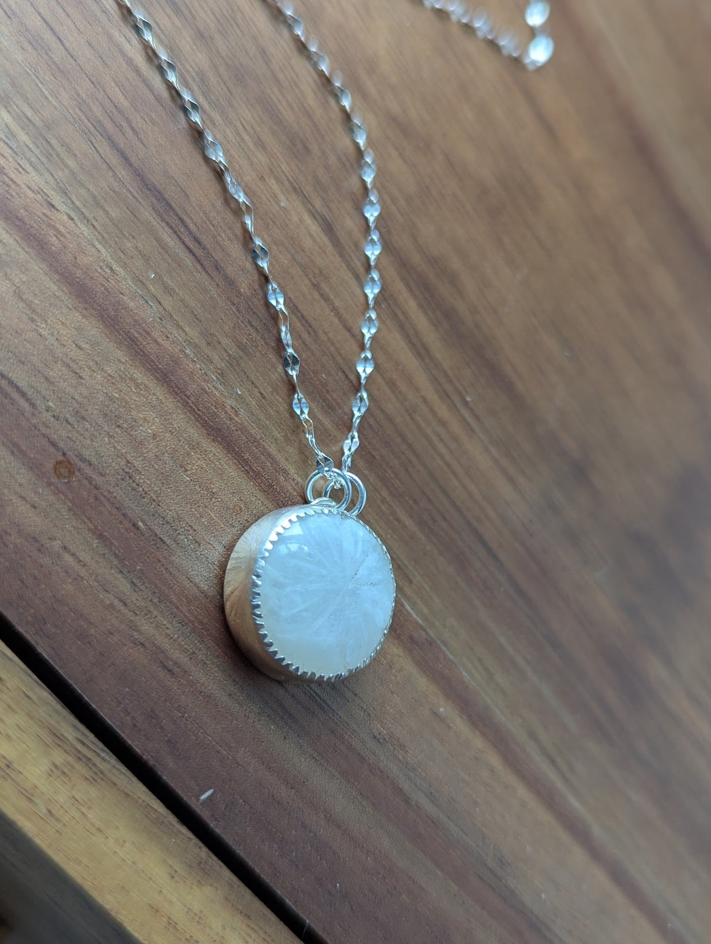 Carved Rainbow Moonstone Silver Necklace