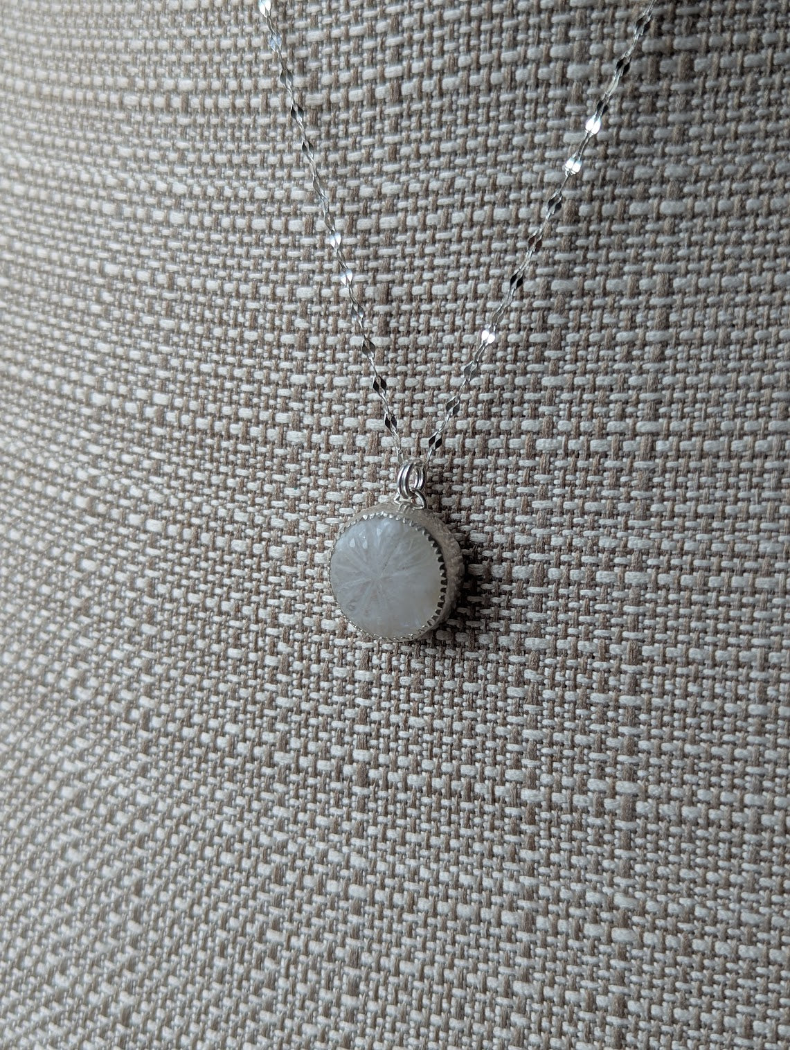 Carved Rainbow Moonstone Silver Necklace