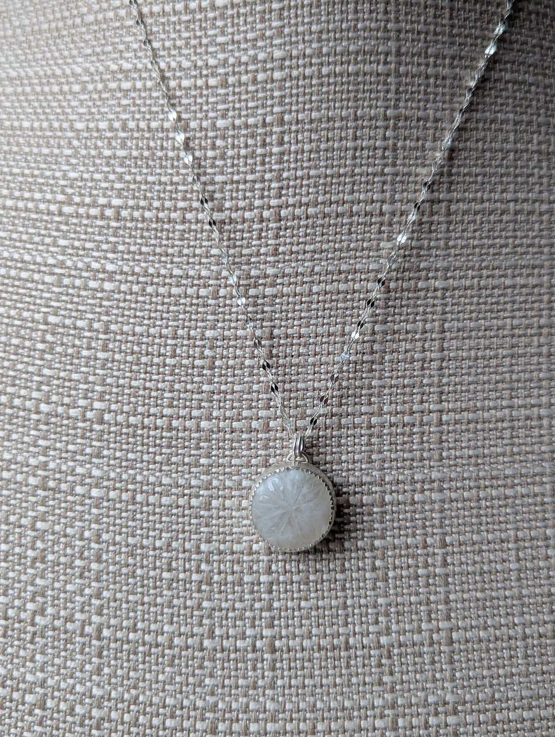 Carved Rainbow Moonstone Silver Necklace
