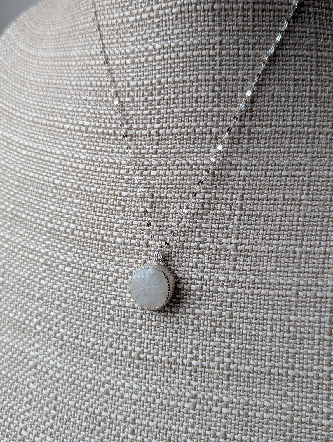 Carved Rainbow Moonstone Silver Necklace