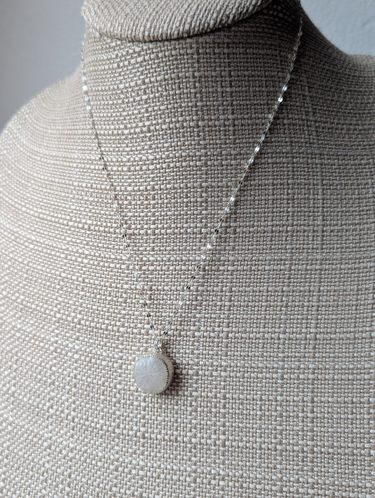 Carved Rainbow Moonstone Silver Necklace