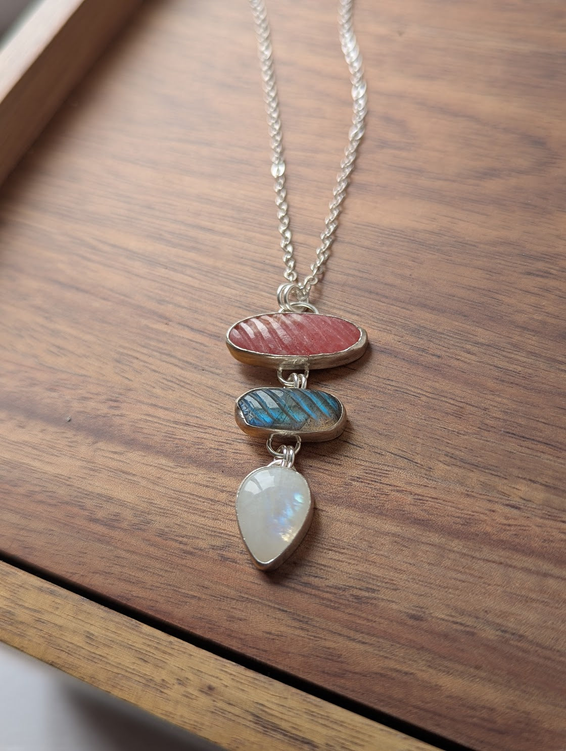 Carved Trio Sterling Silver Necklace