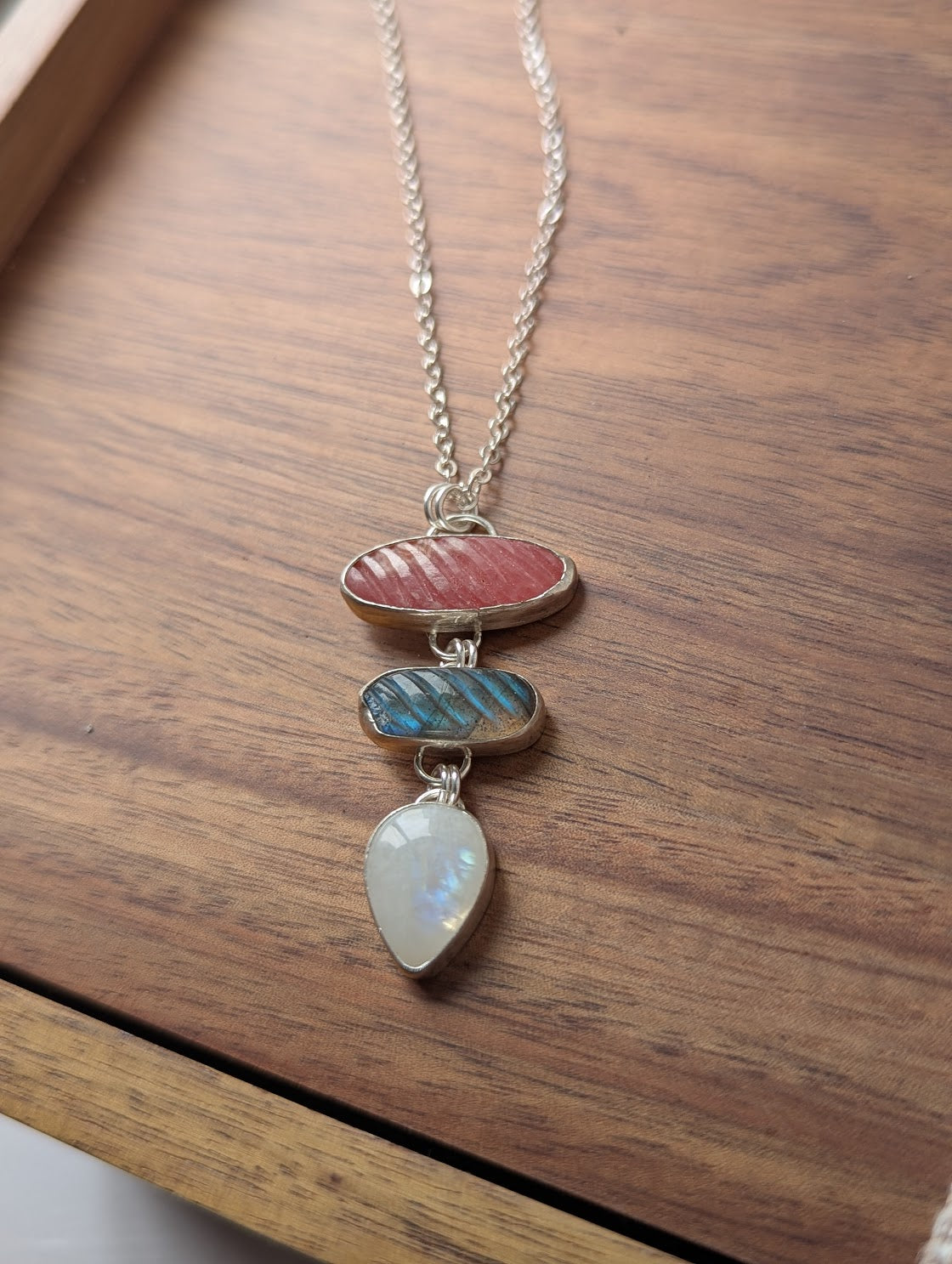 Carved Trio Sterling Silver Necklace