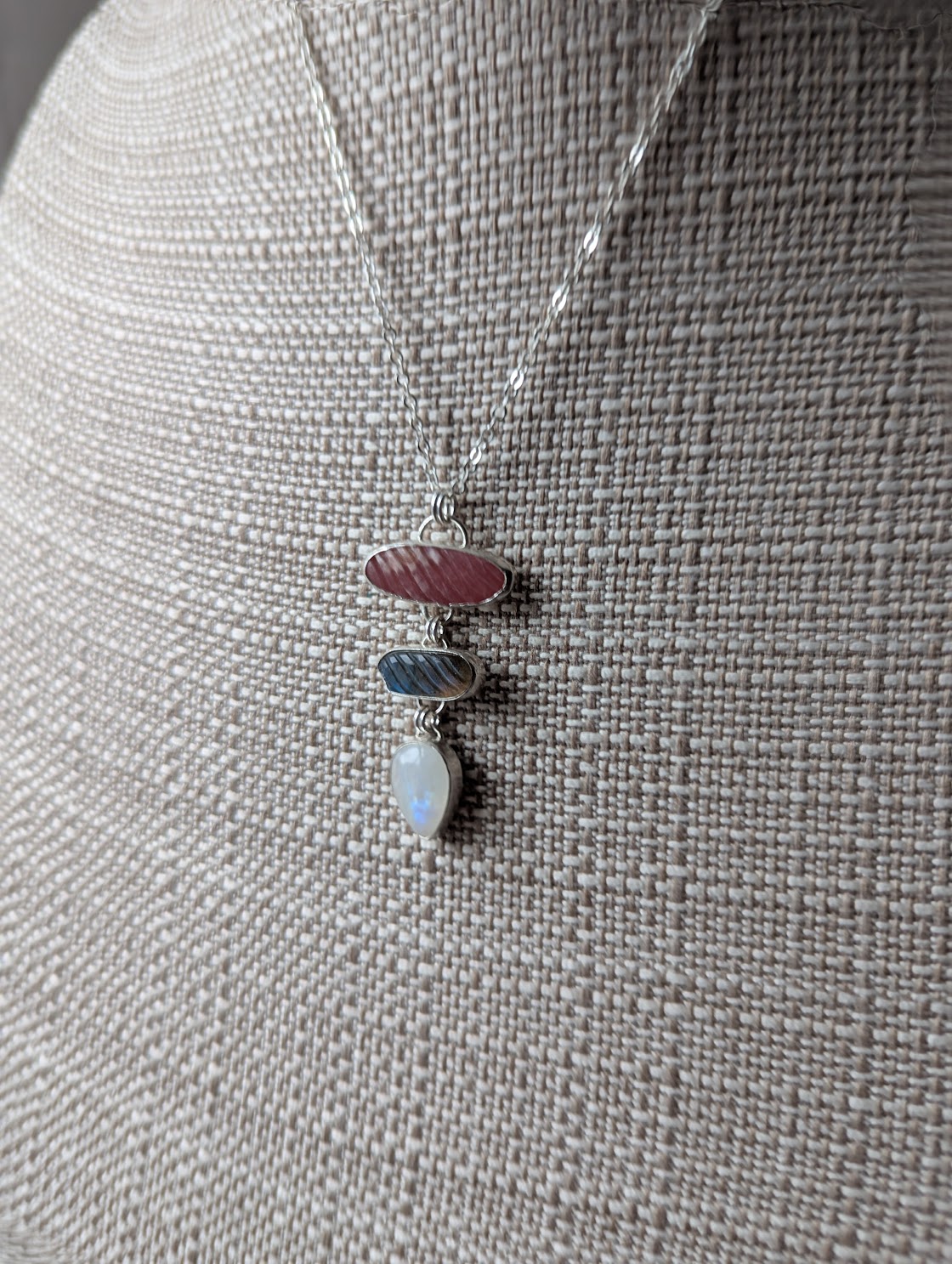 Carved Trio Sterling Silver Necklace