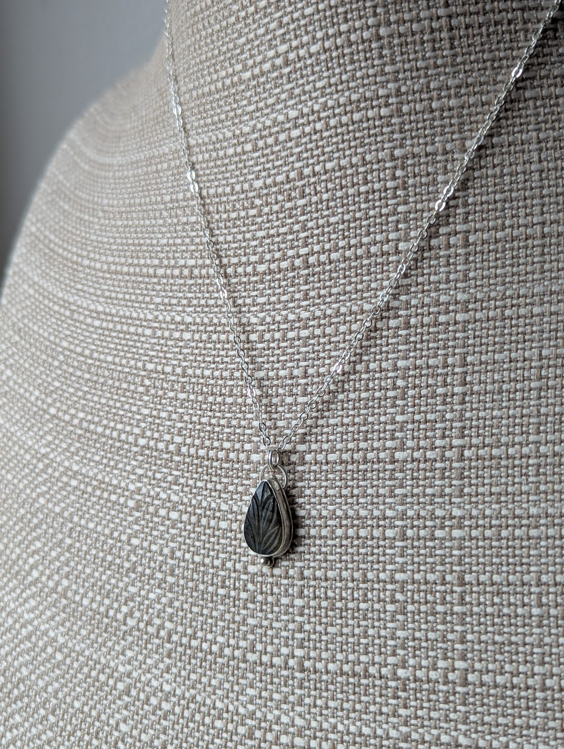 Carved Labradorite Leaf Sterling Silver Necklace