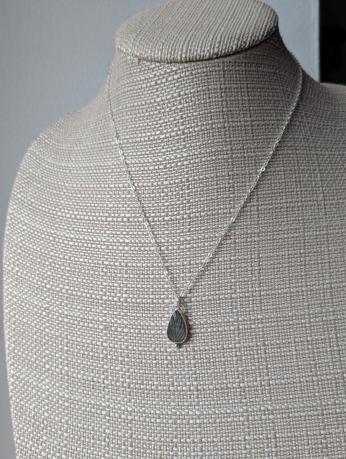 Carved Labradorite Leaf Sterling Silver Necklace