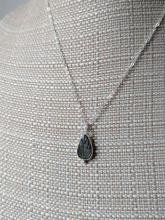 Carved Labradorite Leaf Sterling Silver Necklace