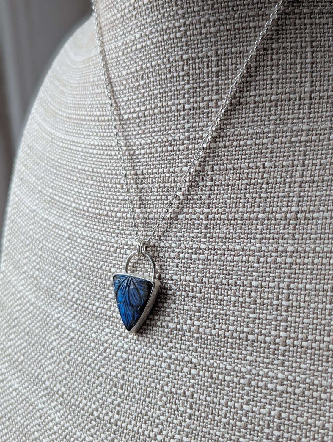 Carved Labradorite Shield Full Circle Sterling Silver Necklace