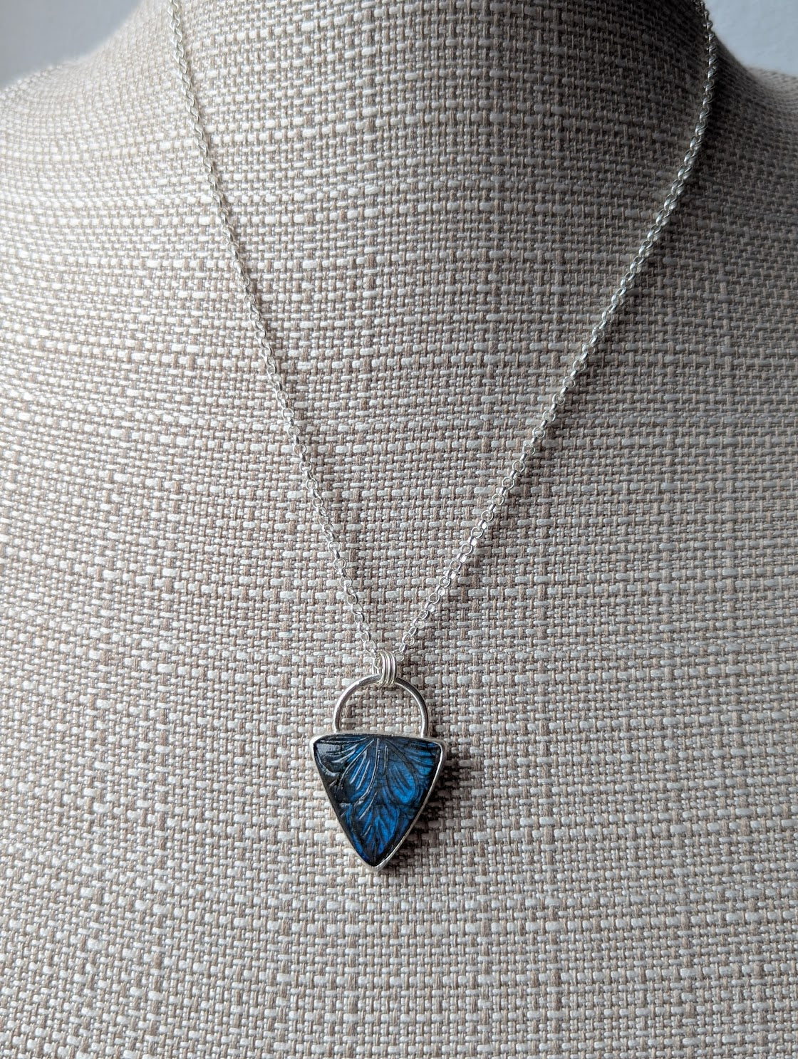 Carved Labradorite Shield Full Circle Sterling Silver Necklace