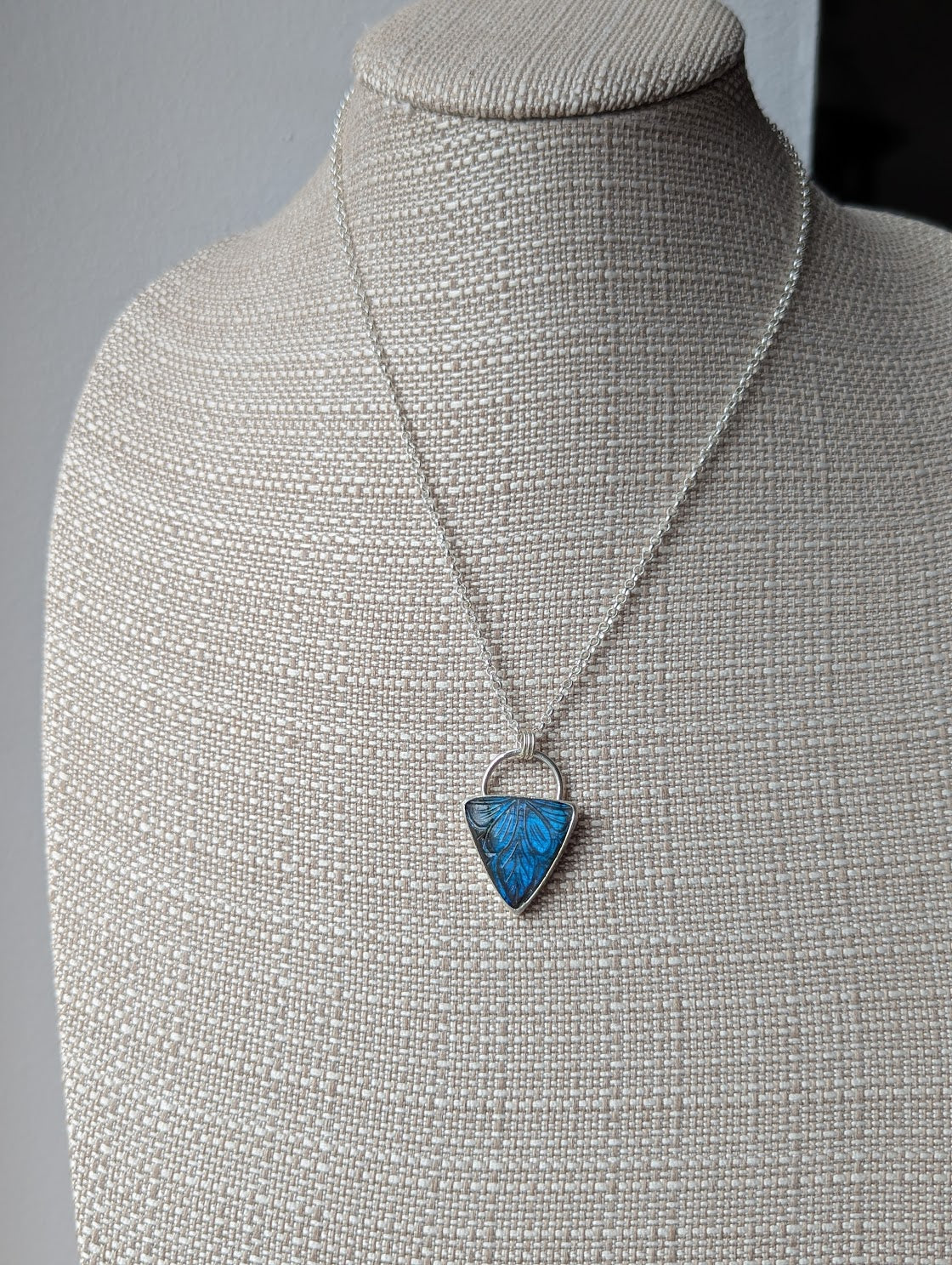 Carved Labradorite Shield Full Circle Sterling Silver Necklace