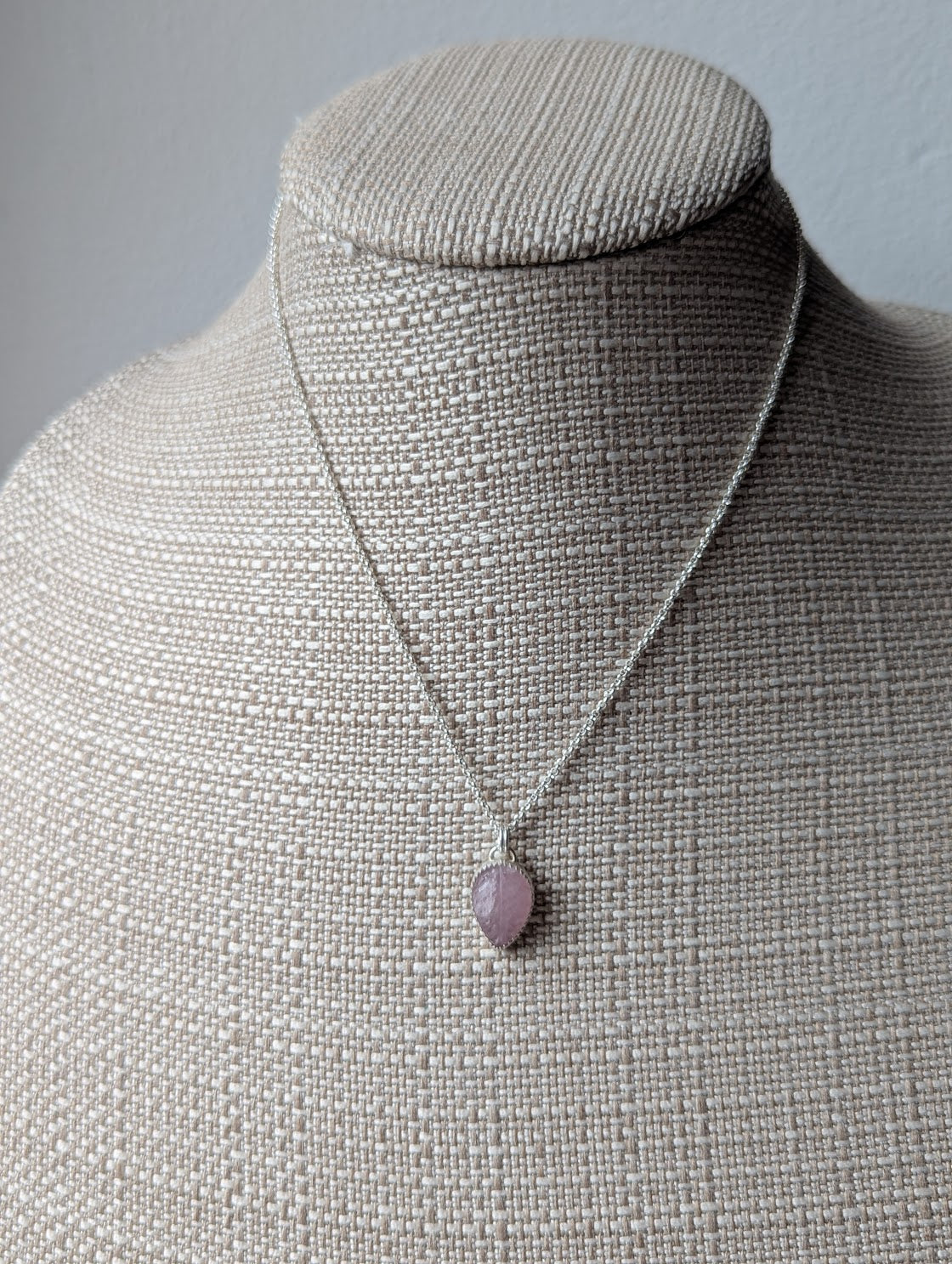 Carved Leafy Rose Quartz Sterling Silver Necklace