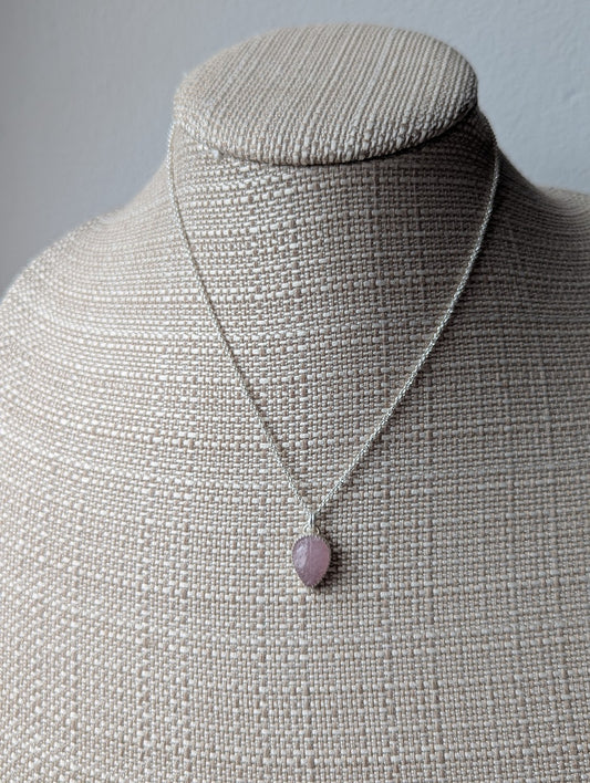 Carved Leafy Rose Quartz Sterling Silver Necklace