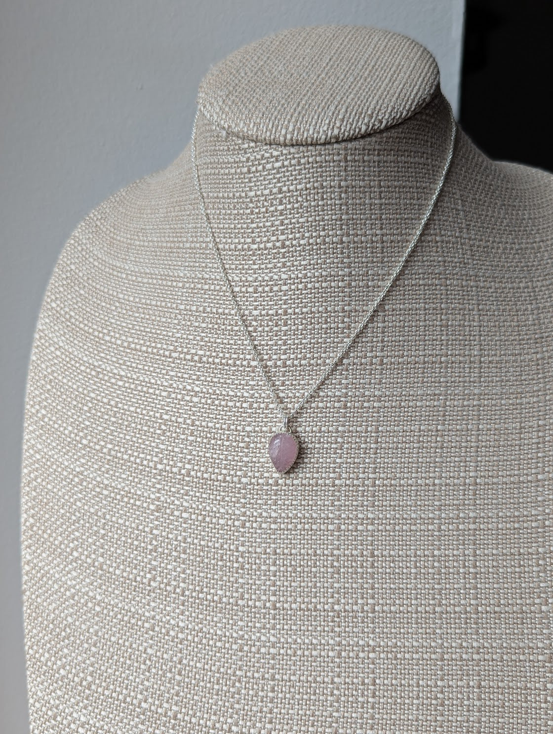 Carved Leafy Rose Quartz Sterling Silver Necklace