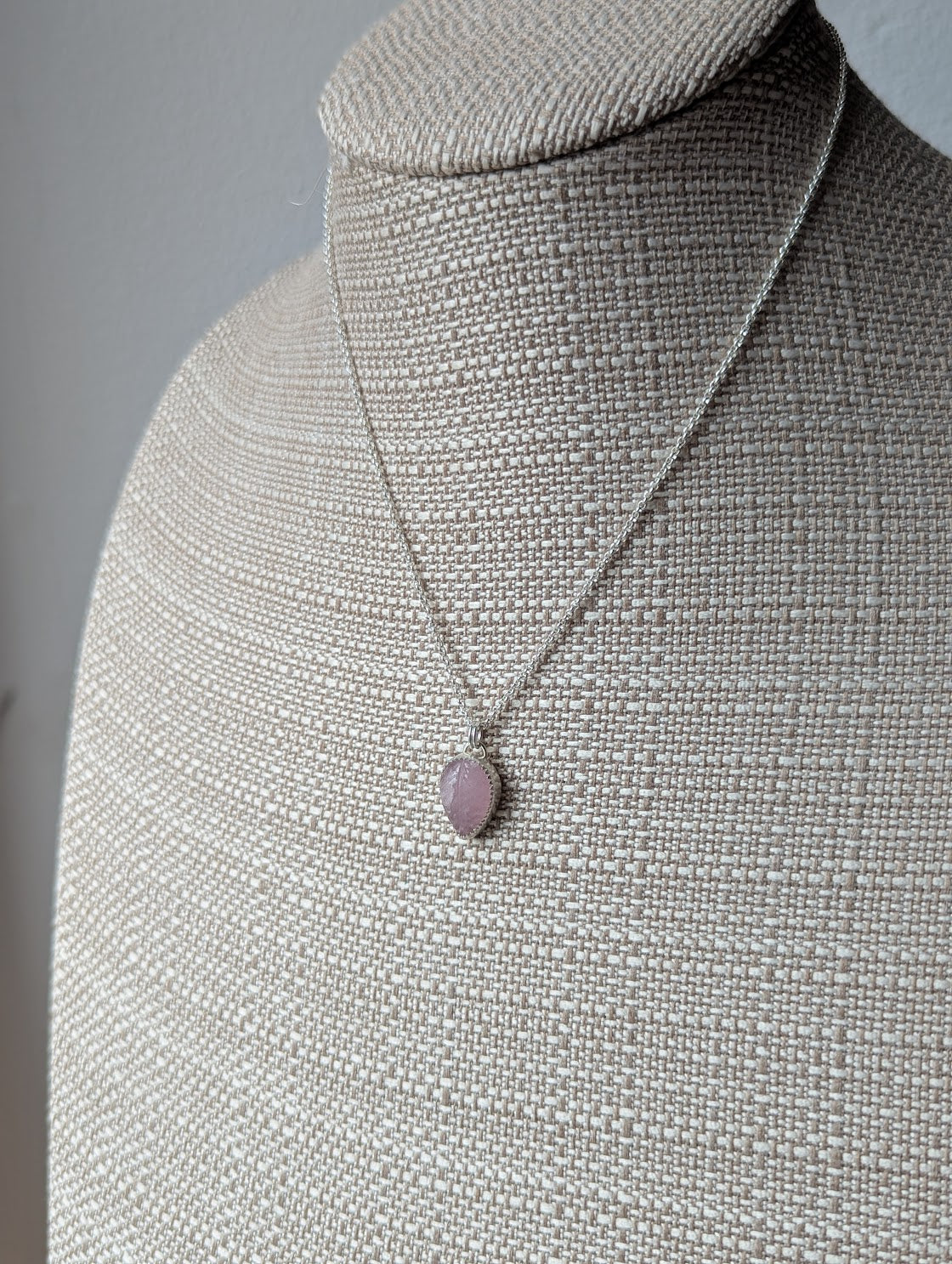Carved Leafy Rose Quartz Sterling Silver Necklace