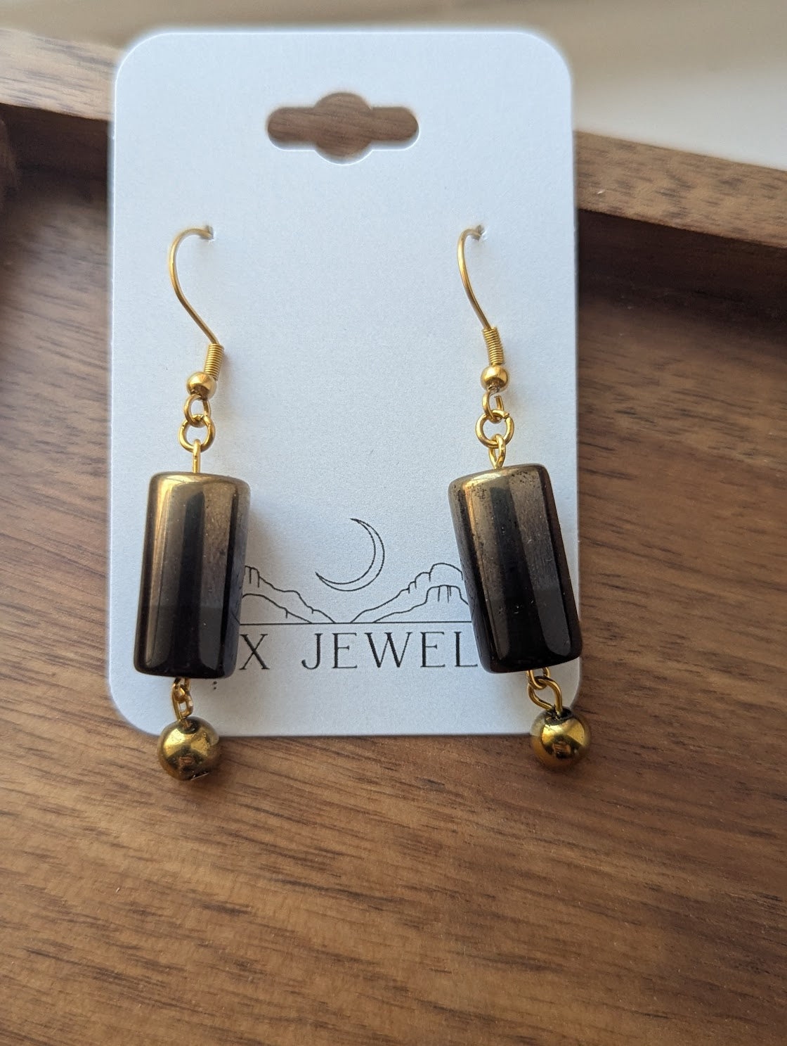 Black and Gold Hematite Drop Earrings