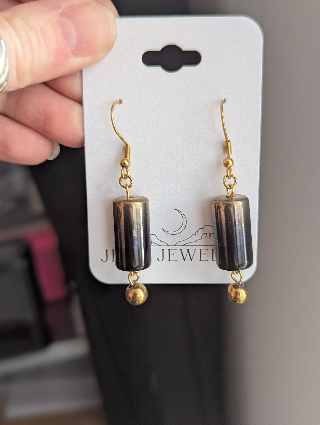 Black and Gold Hematite Drop Earrings