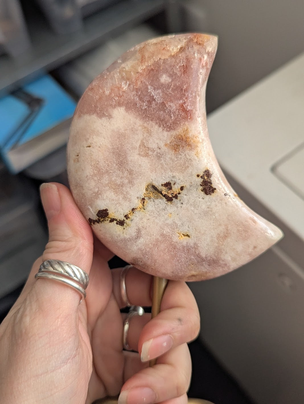 Pink Amethyst Crescent Moon Stand