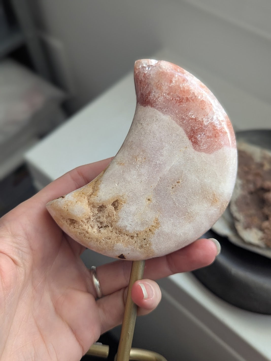 Pink Amethyst Crescent Moon Stand