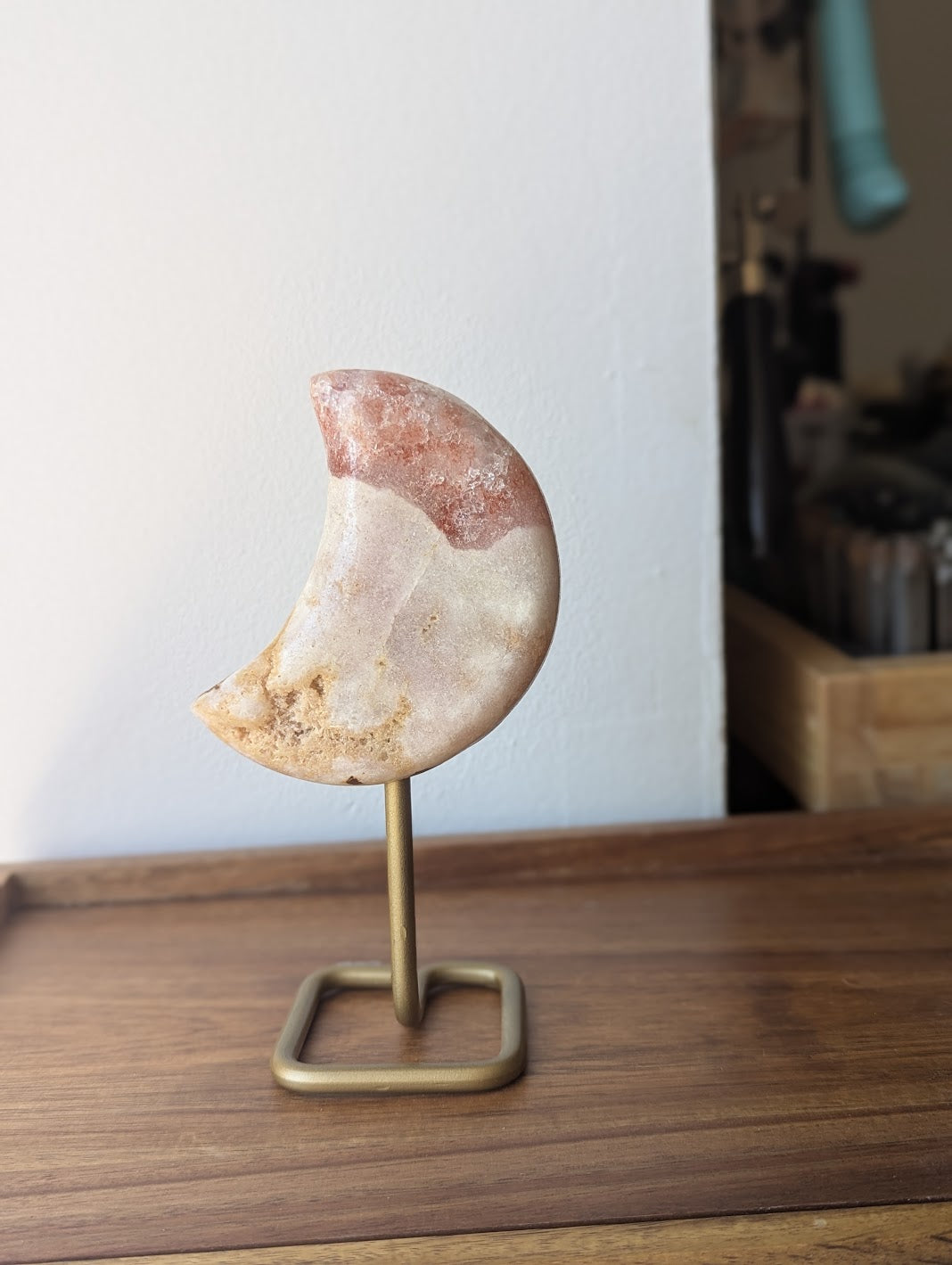 Pink Amethyst Crescent Moon Stand